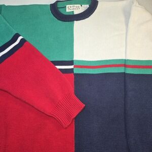 Vtg Cotton Traders Sweater Men's L 90s Colorblock 3D Knit Coogi Style Grandpa XL